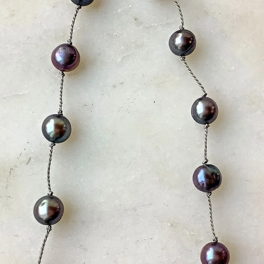 Vintage Peacock Pearls Necklace 6mm-7mm Sterling Silver 15'' Signed